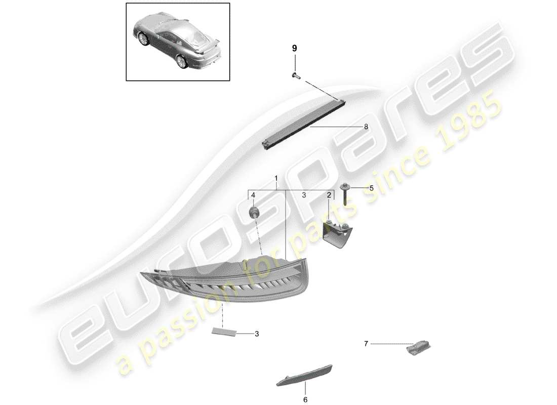 porsche 991r/gt3/rs (2016) rear light parts diagram