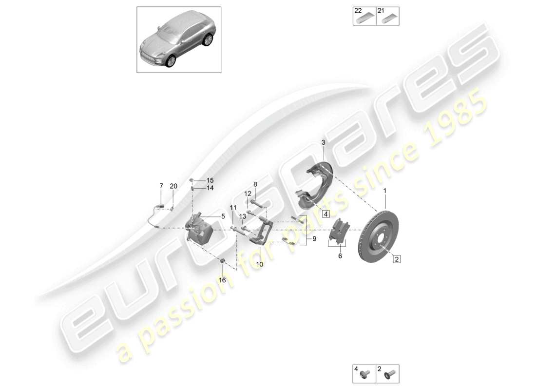 porsche 2019 (macan) disc brake basic rear axle black d - mj 2022>> part diagram