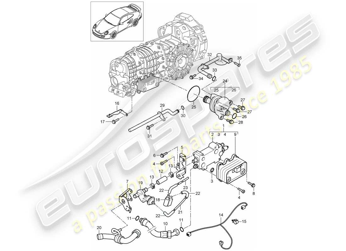 porsche 2012 (997-2 turbo / gt2 rs) gear oil cooler part diagram