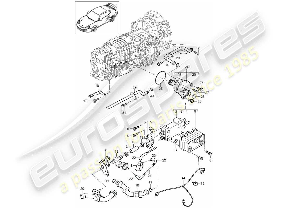 porsche 911 t/gt2rs (2012) gear oil cooler part diagram
