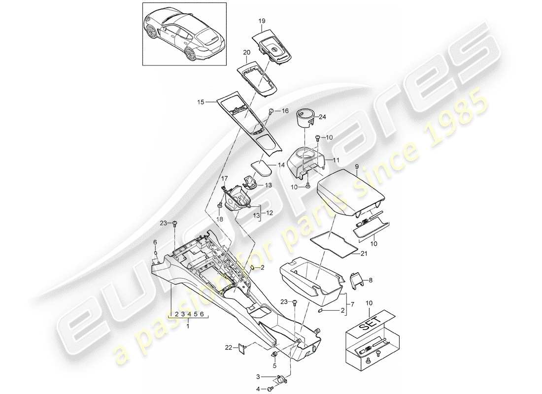 porsche panamera 970 (2014) center console part diagram