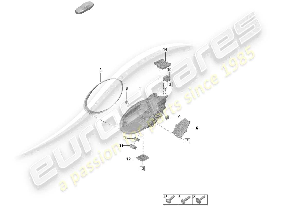 porsche 2019 (992-1) led headlight with part diagram