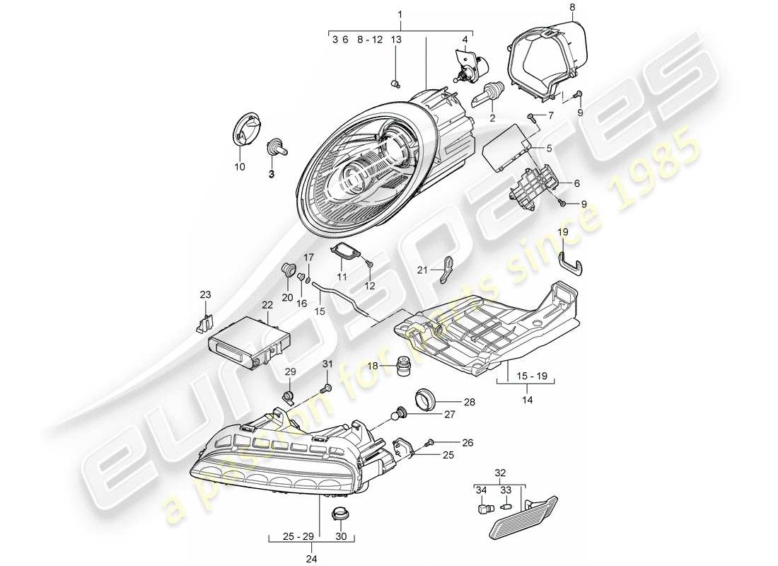 porsche 2007 (997-1 gt3) headlamp part diagram