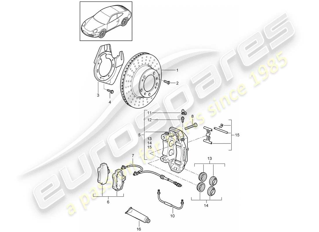 porsche 2011 (997-2) disc brakes part diagram