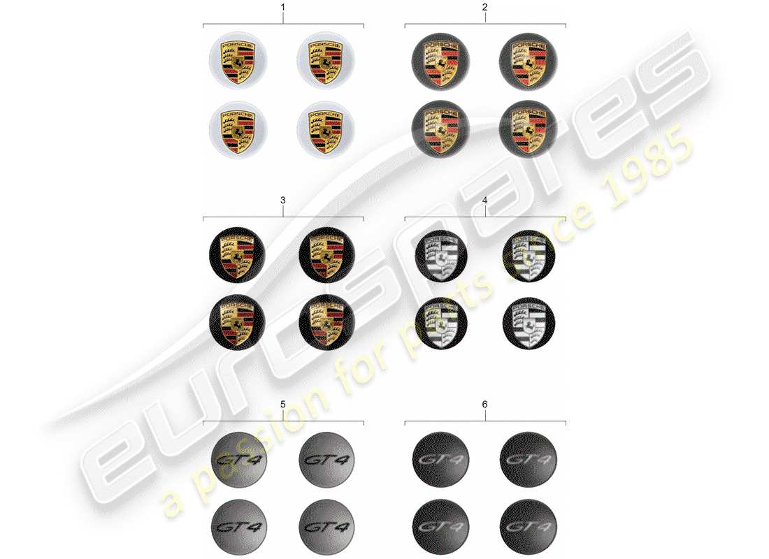 porsche 2017 (tequipment 98x/99x) wheel cap part diagram