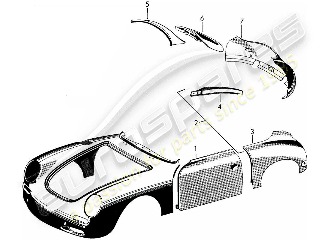 porsche 1963 (356b/356c) exterior panelling - fender part diagram