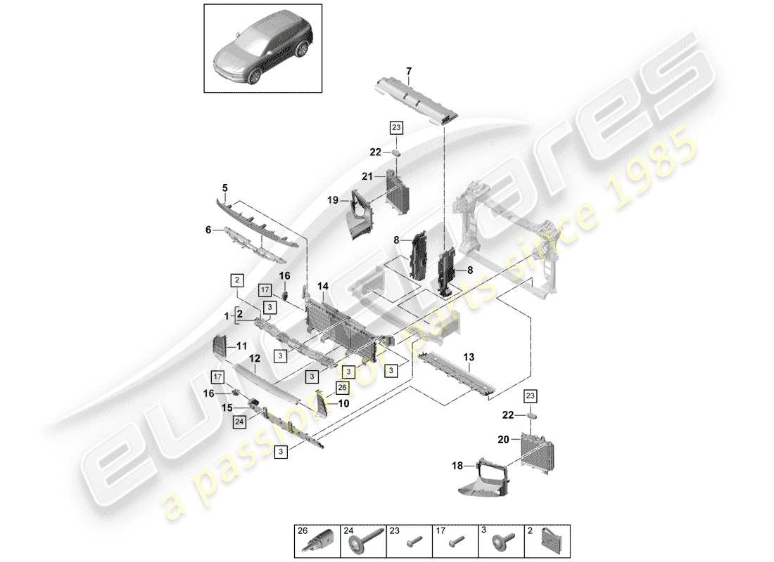porsche 2018 (cayenne e3 9ya/9yb) air duct part diagram