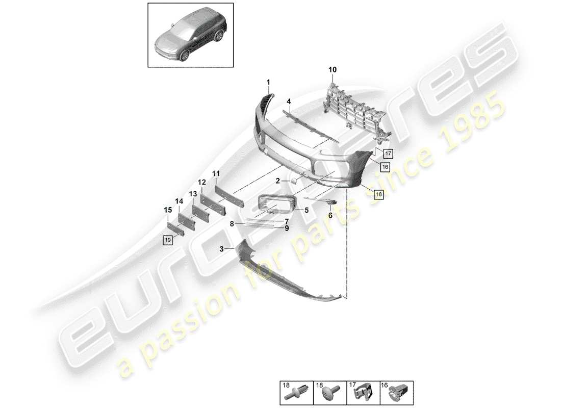 porsche 2018 (cayenne e3 9ya/9yb) bumper part diagram