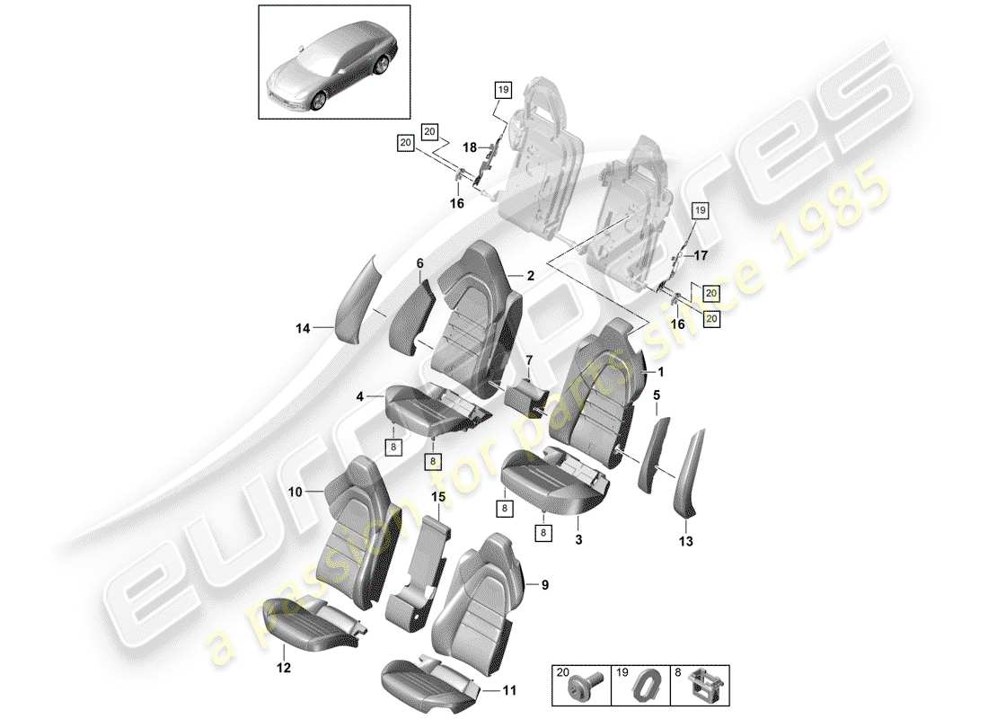 porsche 2019 (panamera 971-1) seat part diagram