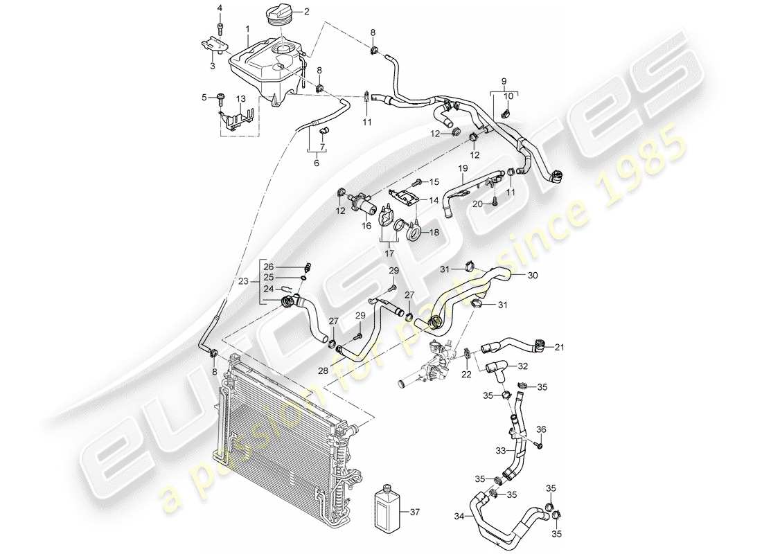 porsche 2007 (cayenne e1 9pa) water cooling part diagram