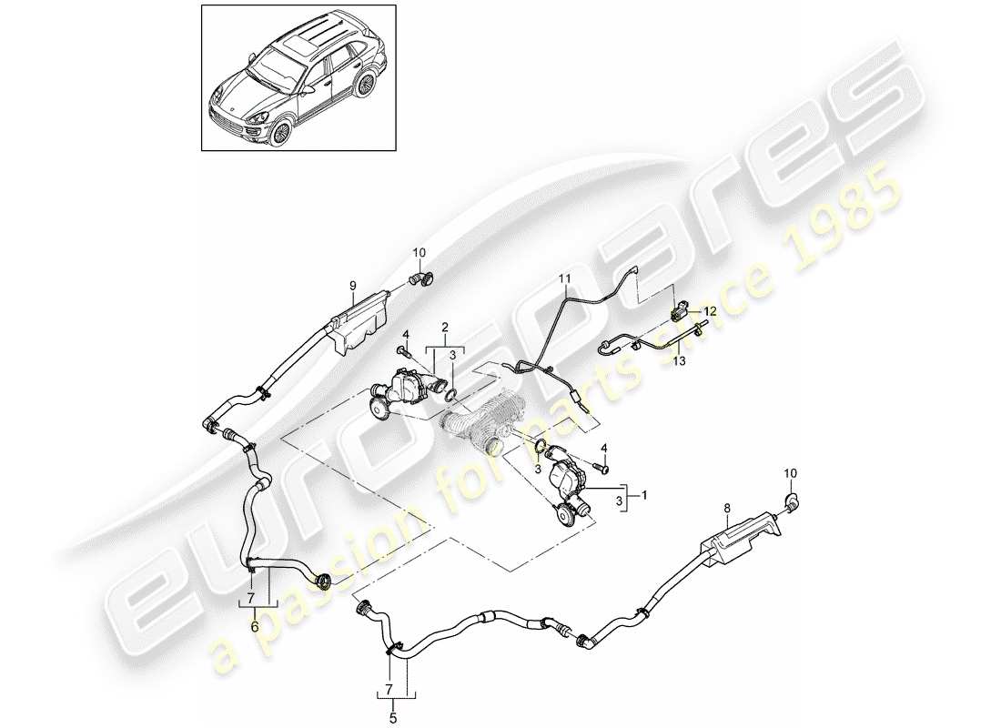 porsche 2016 (cayenne e2 92a) charge air cooler part diagram