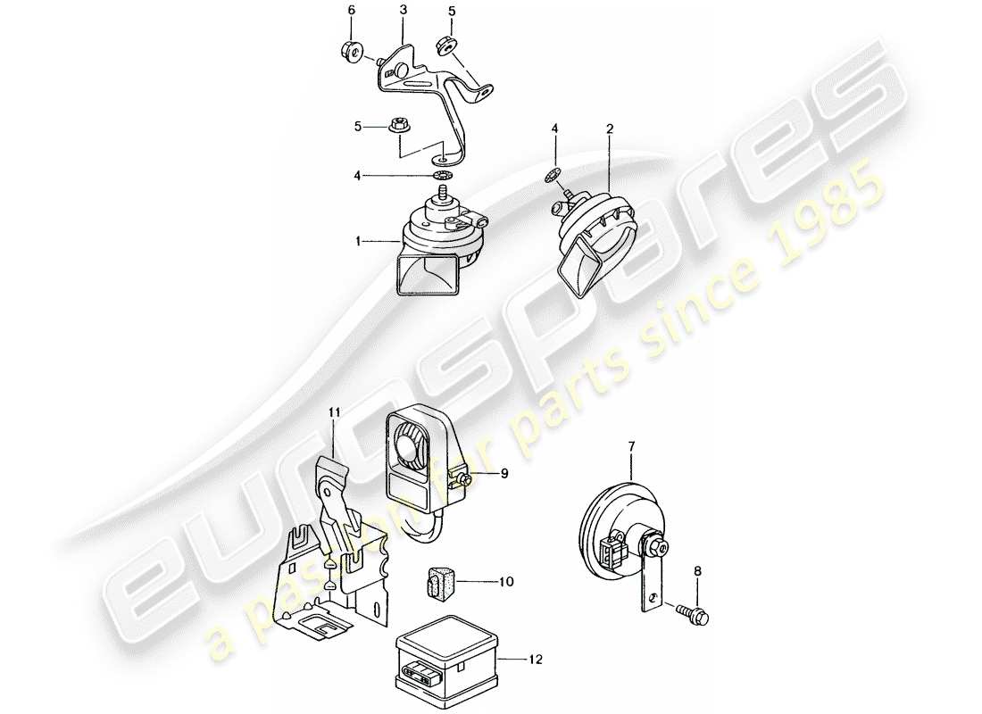 porsche boxster 986 (2002) fanfare horn - horn - alarm system part diagram