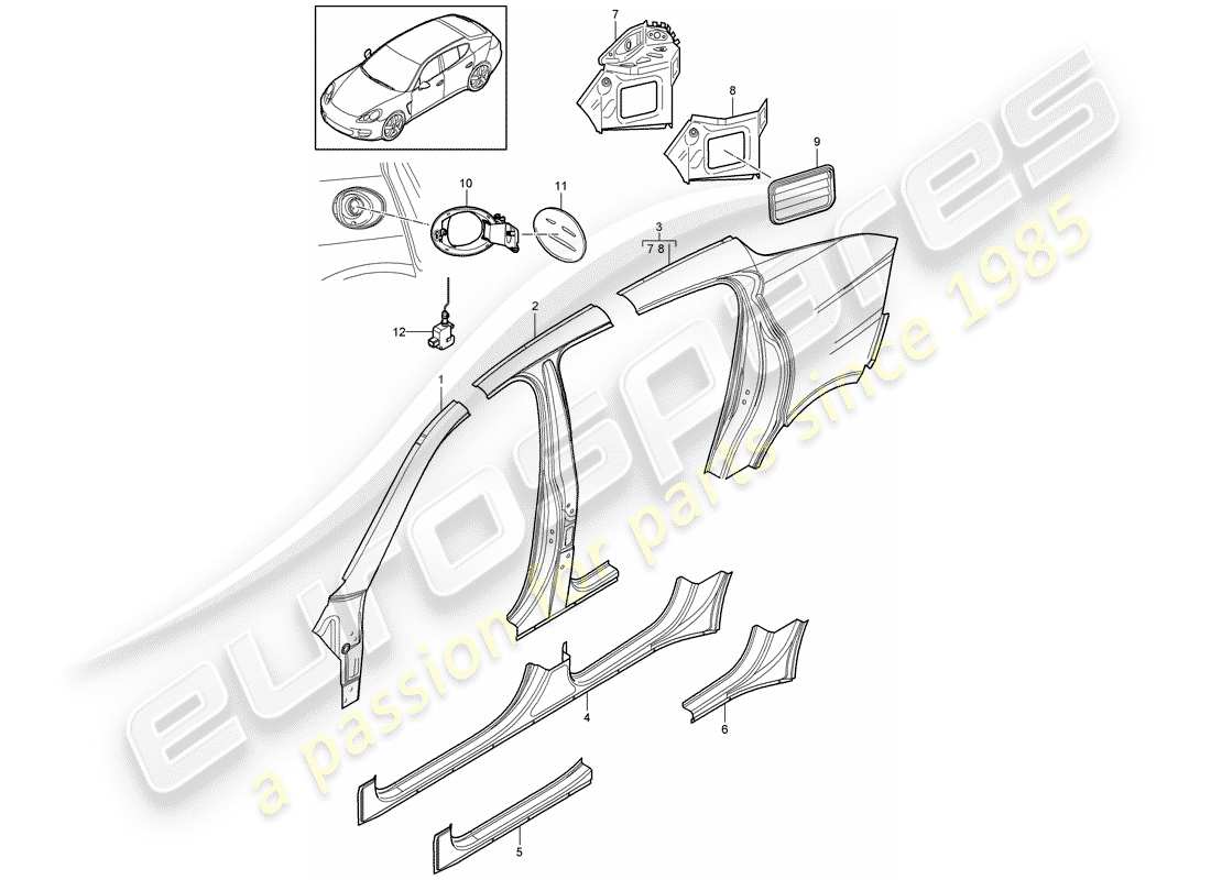 porsche 2014 (panamera 970) side panel part diagram