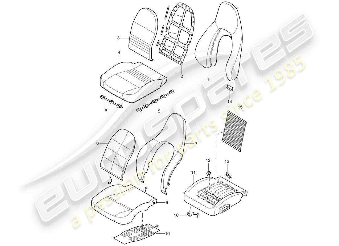 porsche 2004 (996 turbo / gt2) cover - foam part - comfort seat - standard seat part diagram