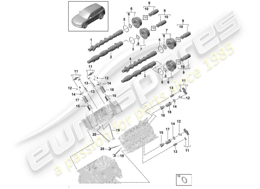 porsche 2020 (cayenne e3 9ya/9yb) camshaft, valves part diagram
