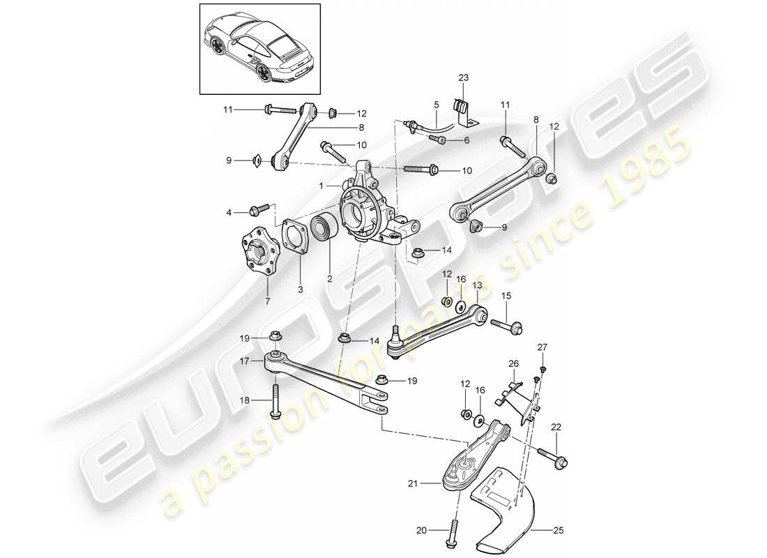 porsche 911 t/gt2rs (2013) rear axle parts diagram