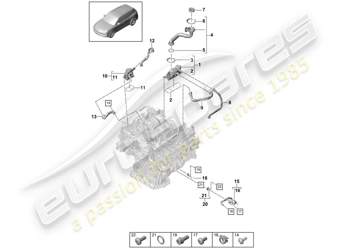 porsche 2018 (cayenne e3 9ya/9yb) ventilation for cylinder block part diagram