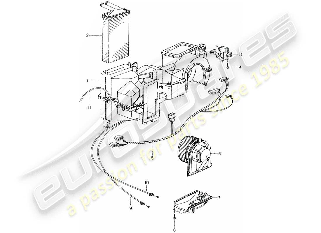porsche 1998 (986 boxster) heater - single parts part diagram