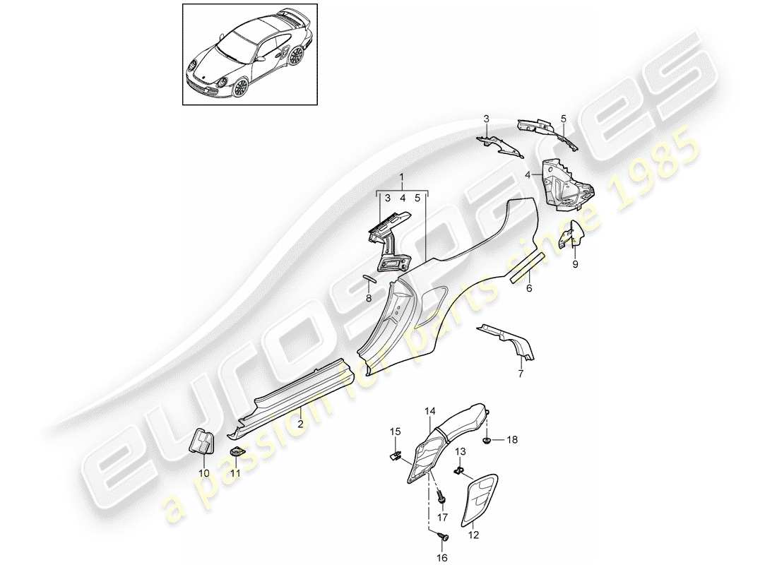 porsche 2013 (997-2 turbo / gt2 rs) side panel part diagram
