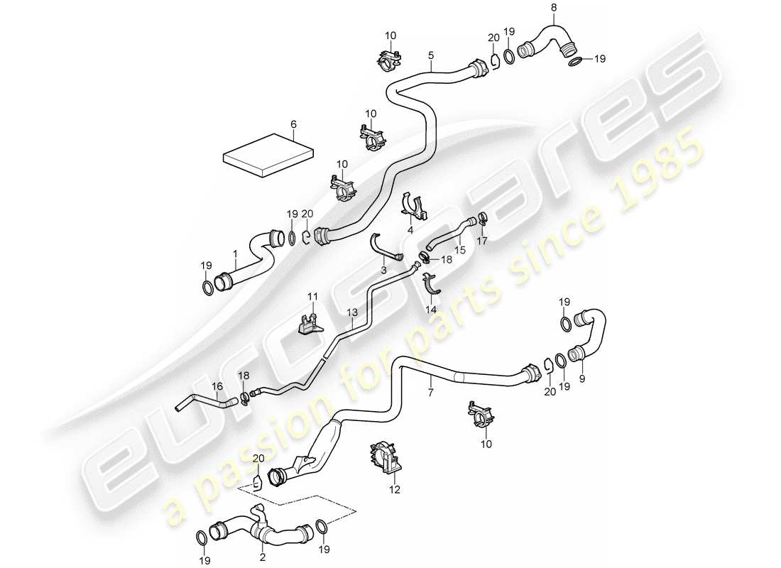 porsche 2007 (997-1 gt3) water cooling 1 part diagram