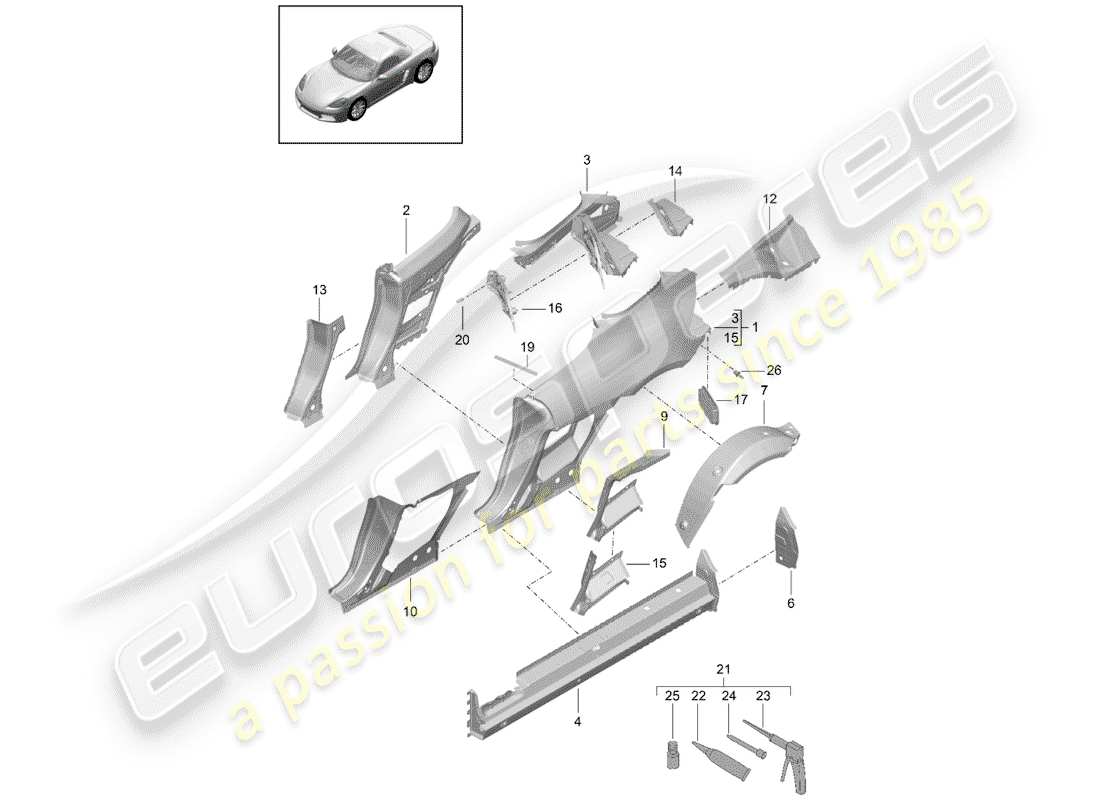 porsche 2018 (718 boxster) side panel part diagram