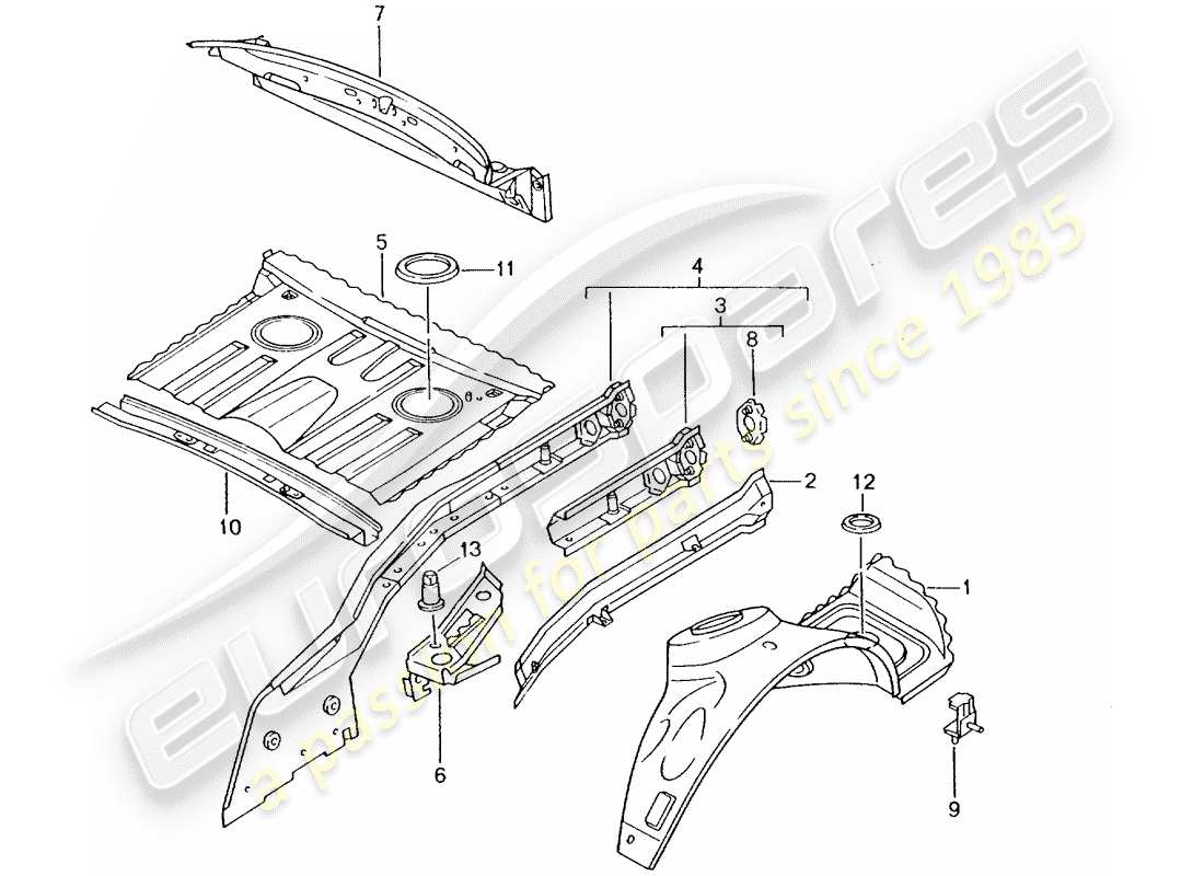porsche 2001 (986 boxster) rear end - single parts parts diagram