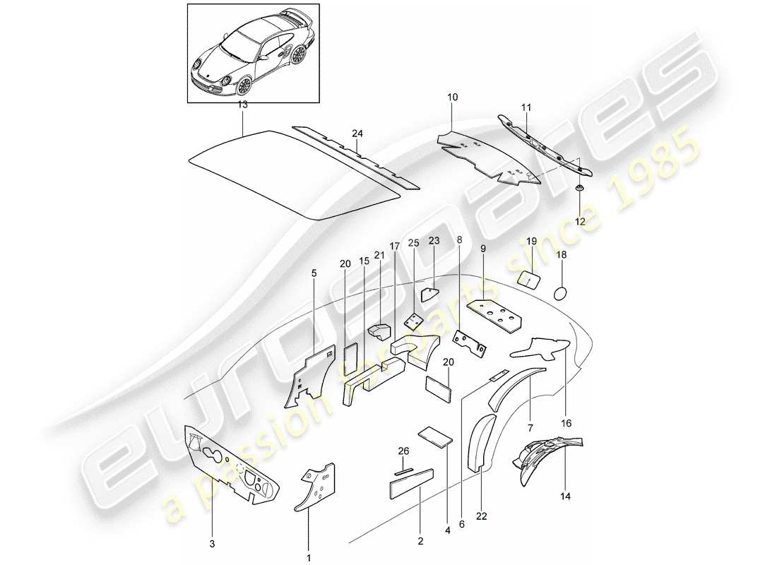 porsche 2013 (997-2 turbo / gt2 rs) body shell part diagram