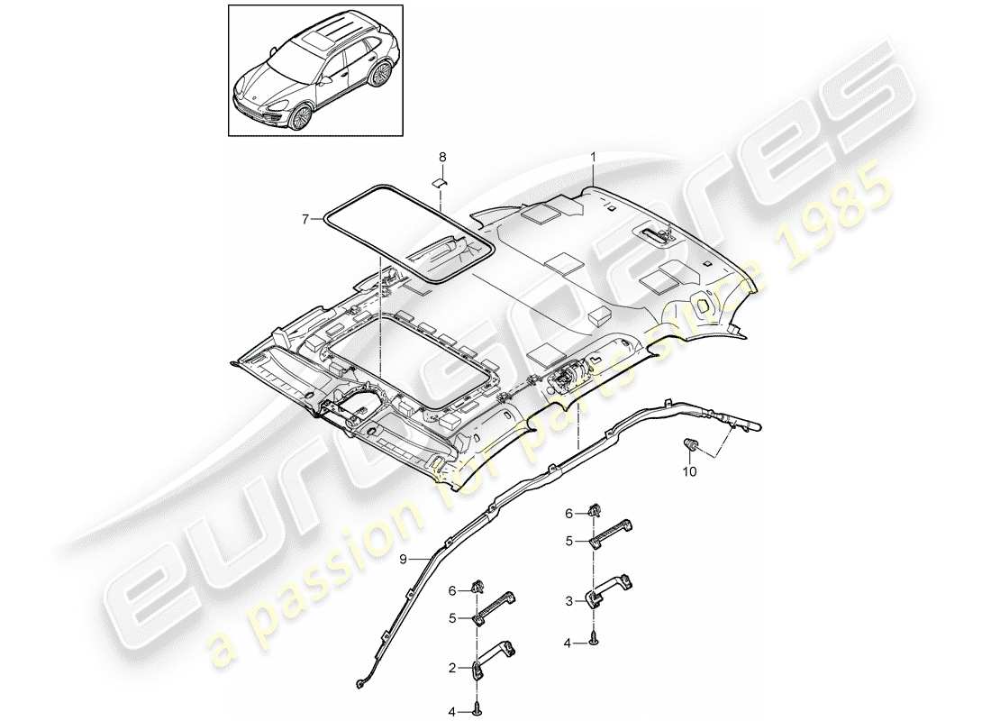 porsche 2012 (cayenne e2 92a) roof trim panel part diagram