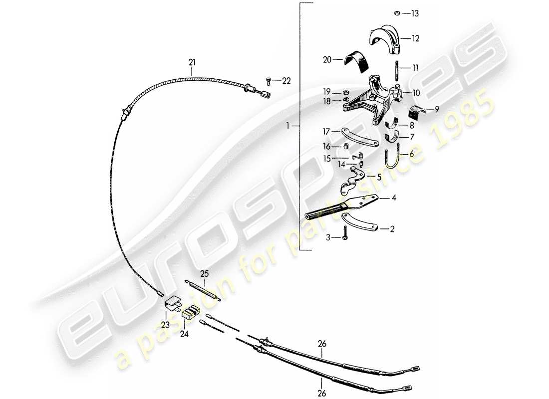 porsche 1952 (356/356a) handbrake part diagram