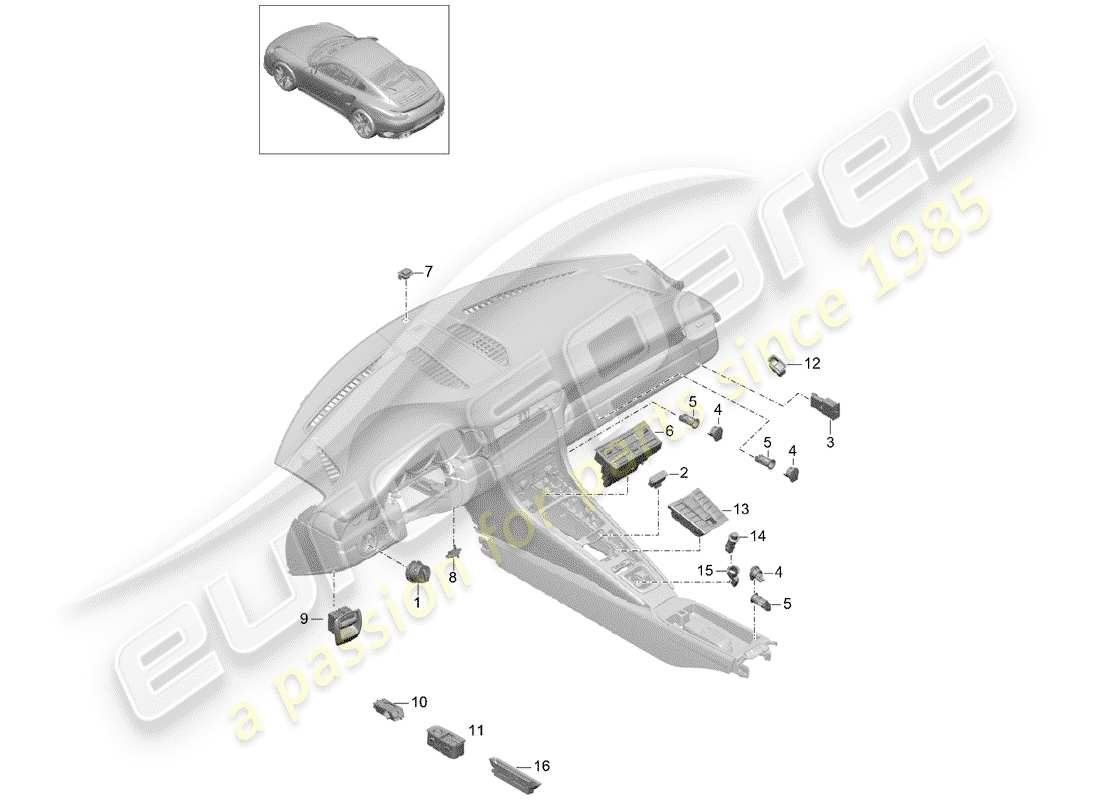 porsche 2015 (991-1 turbo) switch part diagram