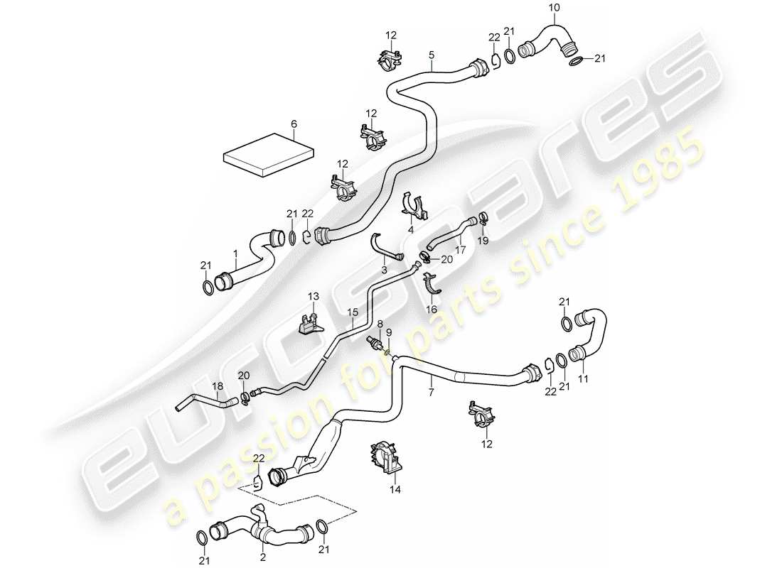 porsche 2008 (997-1 gt3) water cooling 1 part diagram