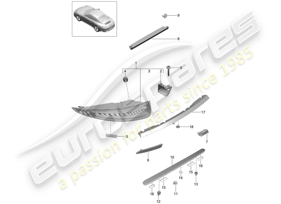 porsche 2020 (991-2) rear light part diagram