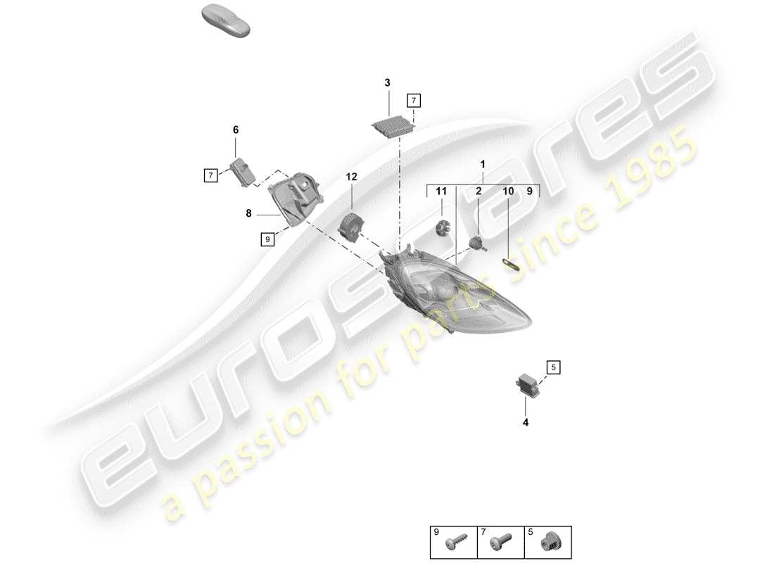 porsche 2020 (718 boxster spyder) headlamp parts diagram
