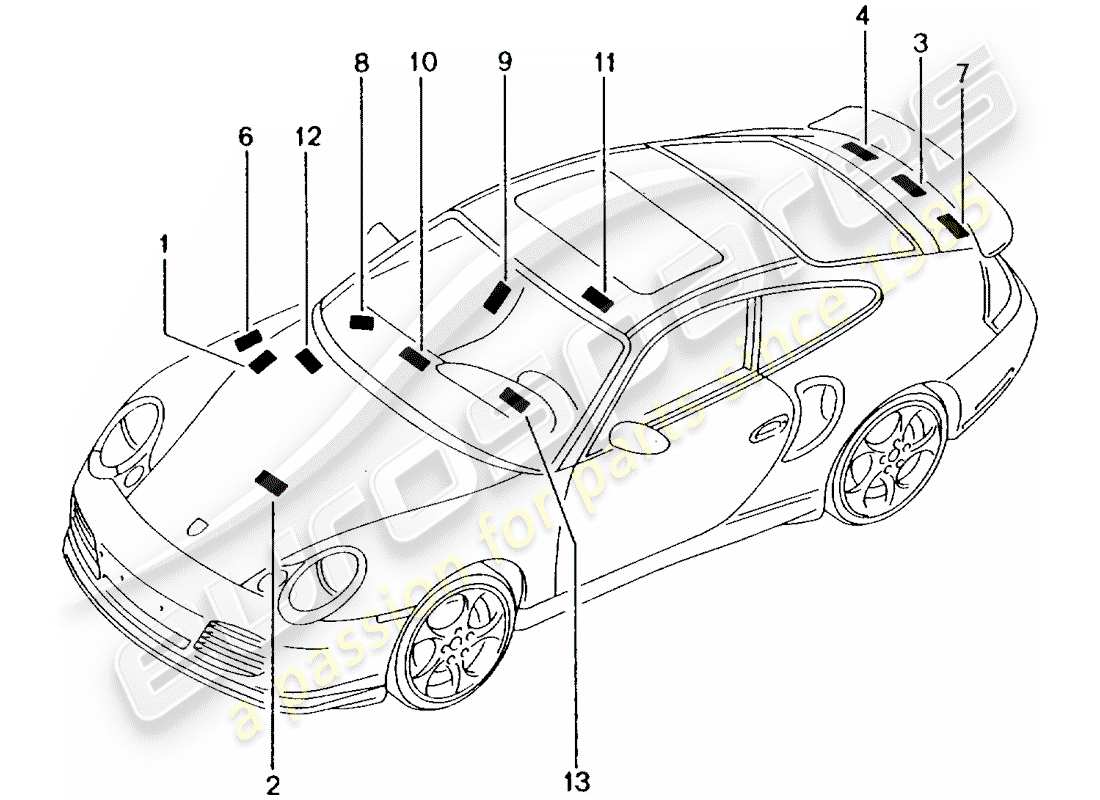 porsche 2004 (996 turbo / gt2) signs/notices part diagram