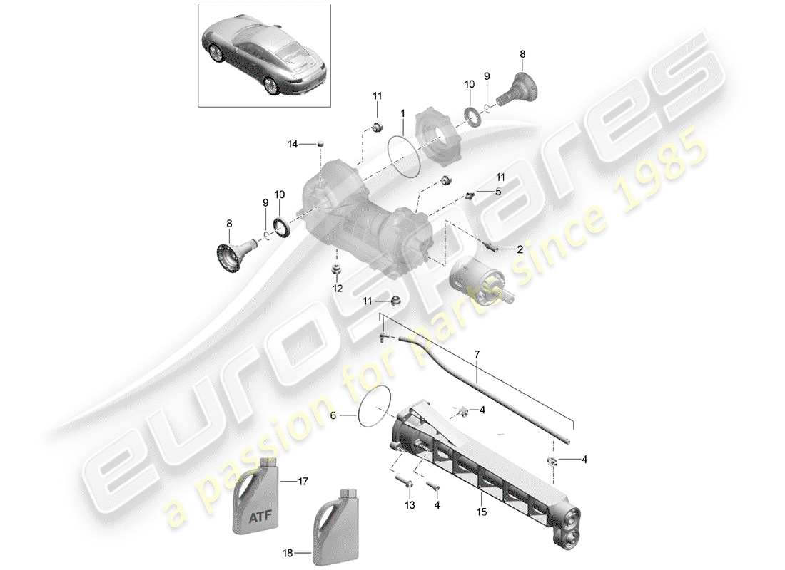 porsche 2014 (991-1) front axle differential part diagram