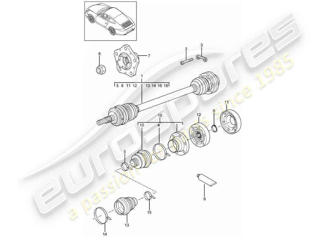porsche 2012 (997-2) drive shaft part diagram