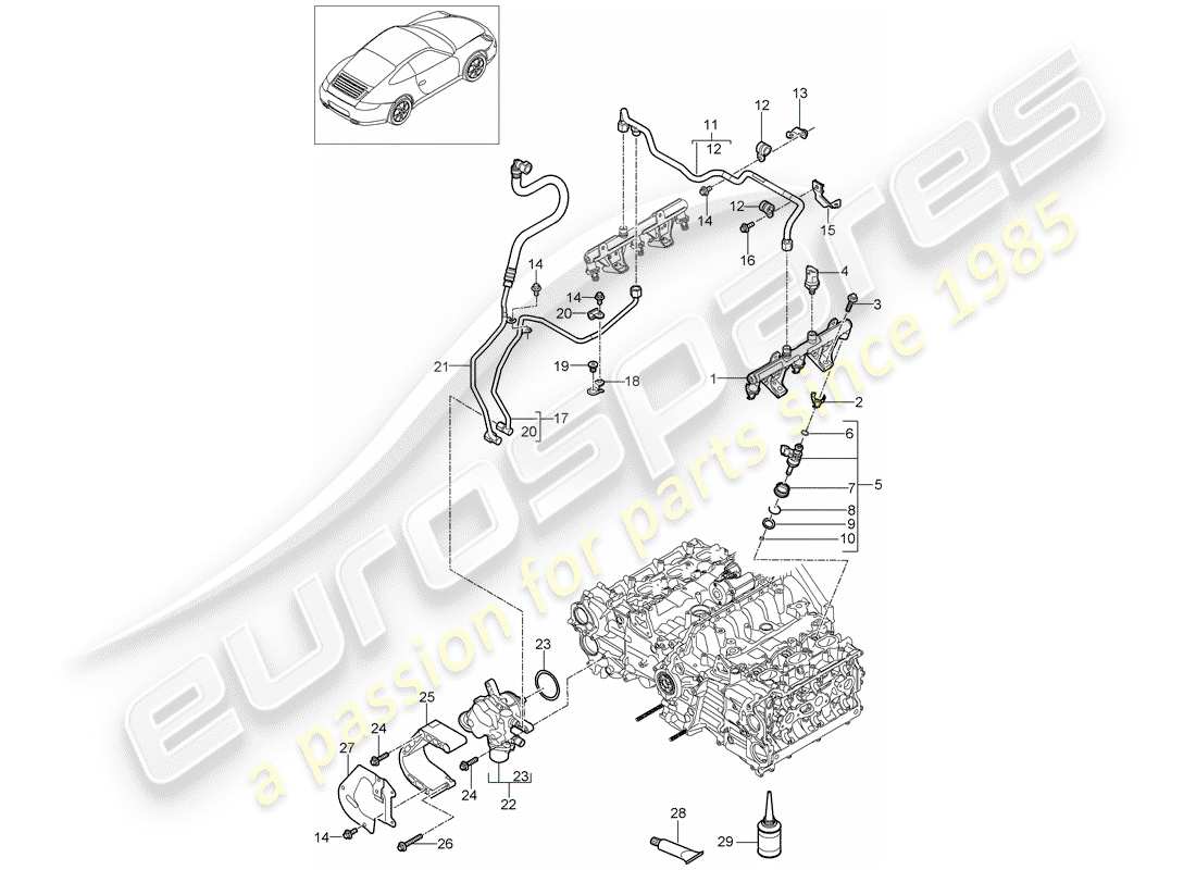 porsche 2010 (997-2) fuel collection pipe part diagram