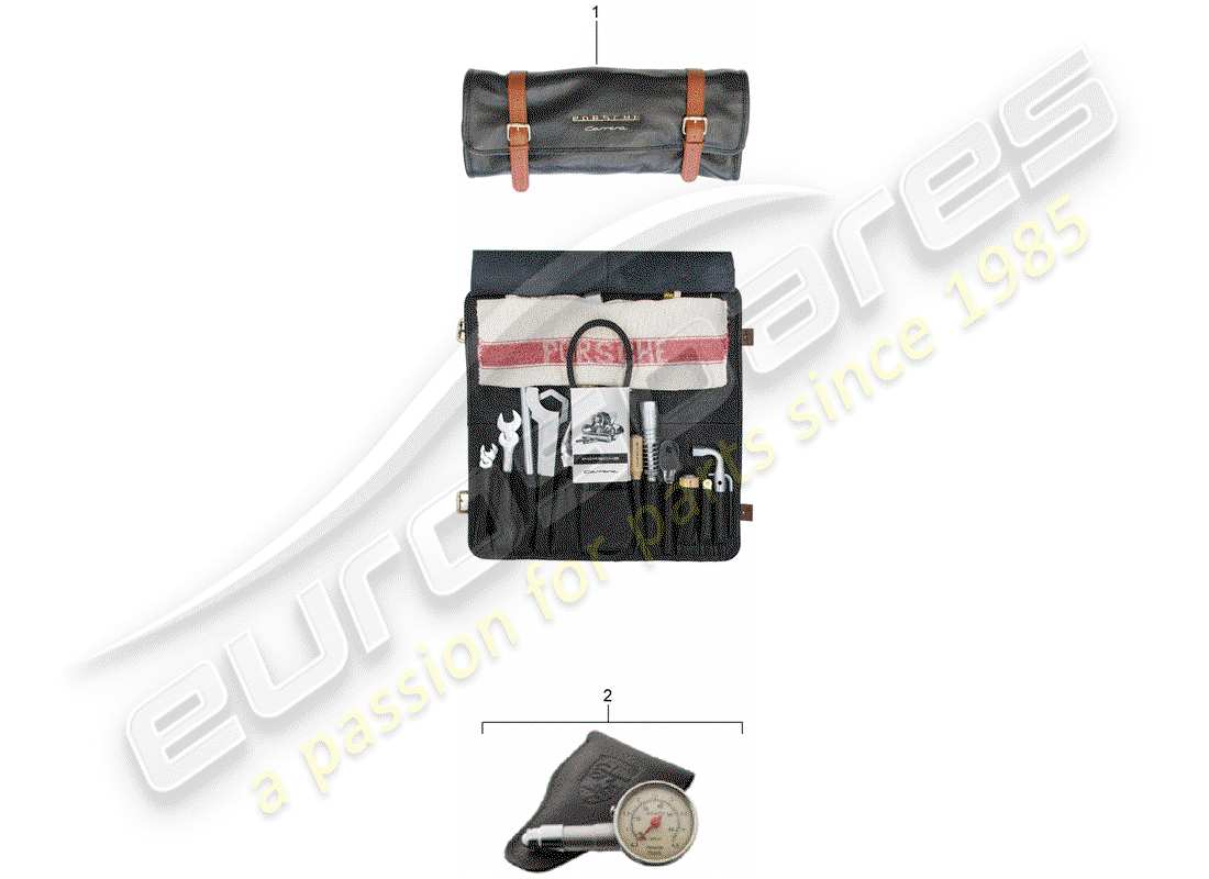 porsche classic accessories (2000) tool bag with tools part diagram