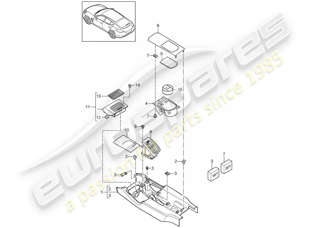 porsche 2012 (panamera 970) center console part diagram
