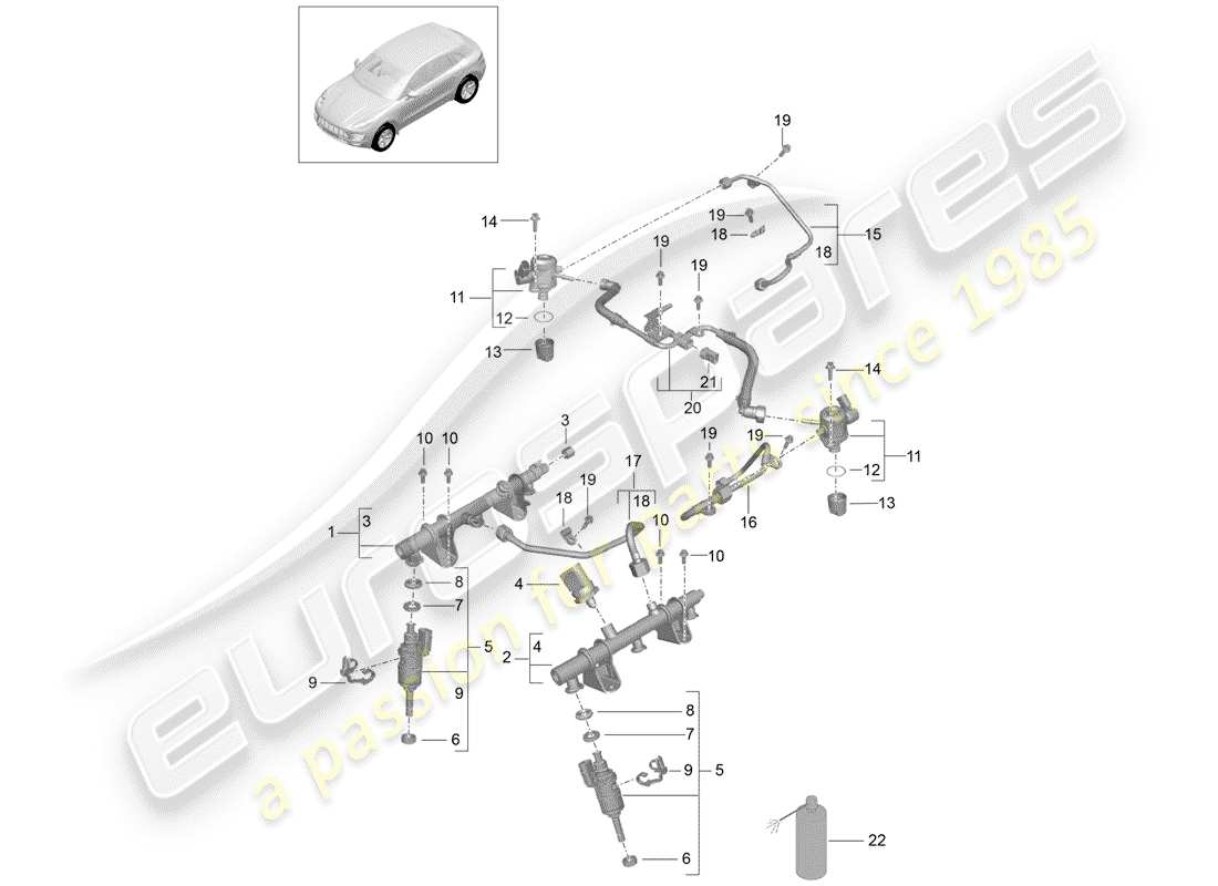 porsche macan (2017) fuel collection pipe part diagram