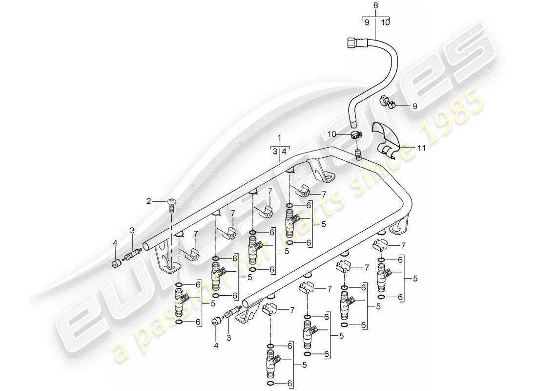 porsche 2004 (cayenne e1 9pa) fuel collection pipe part diagram
