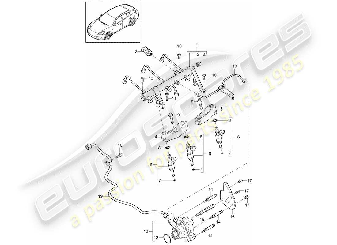 porsche panamera 970 (2016) fuel collection pipe part diagram