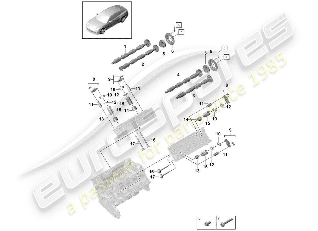 porsche 2018 (panamera 971-1) camshaft, valves part diagram