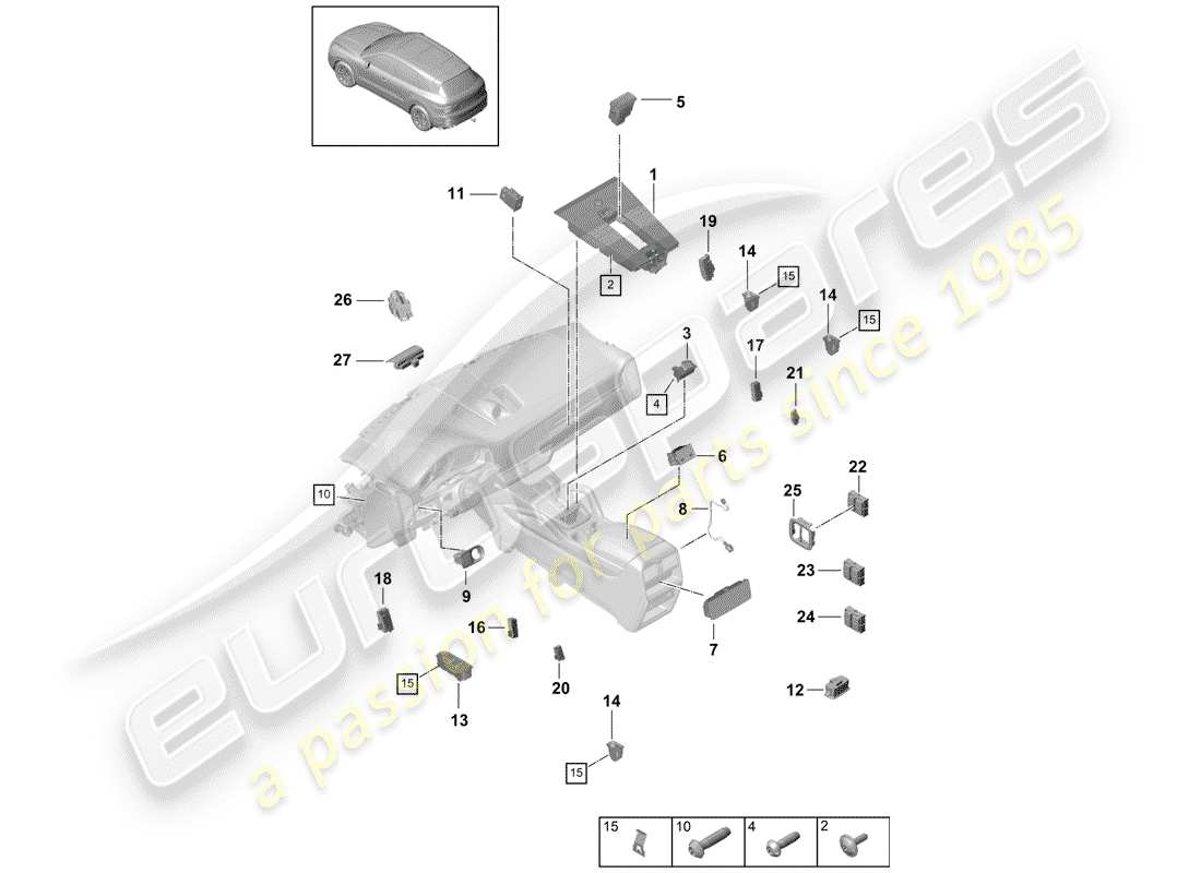 porsche 2019 (cayenne e3 9ya/9yb) switch part diagram