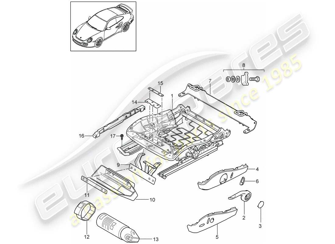 porsche 2013 (997-2 turbo / gt2 rs) seat frame part diagram