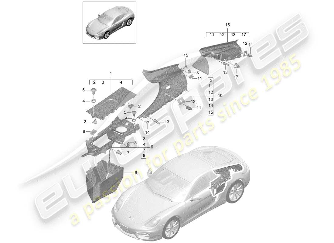 porsche cayman 981 (2014) trims part diagram