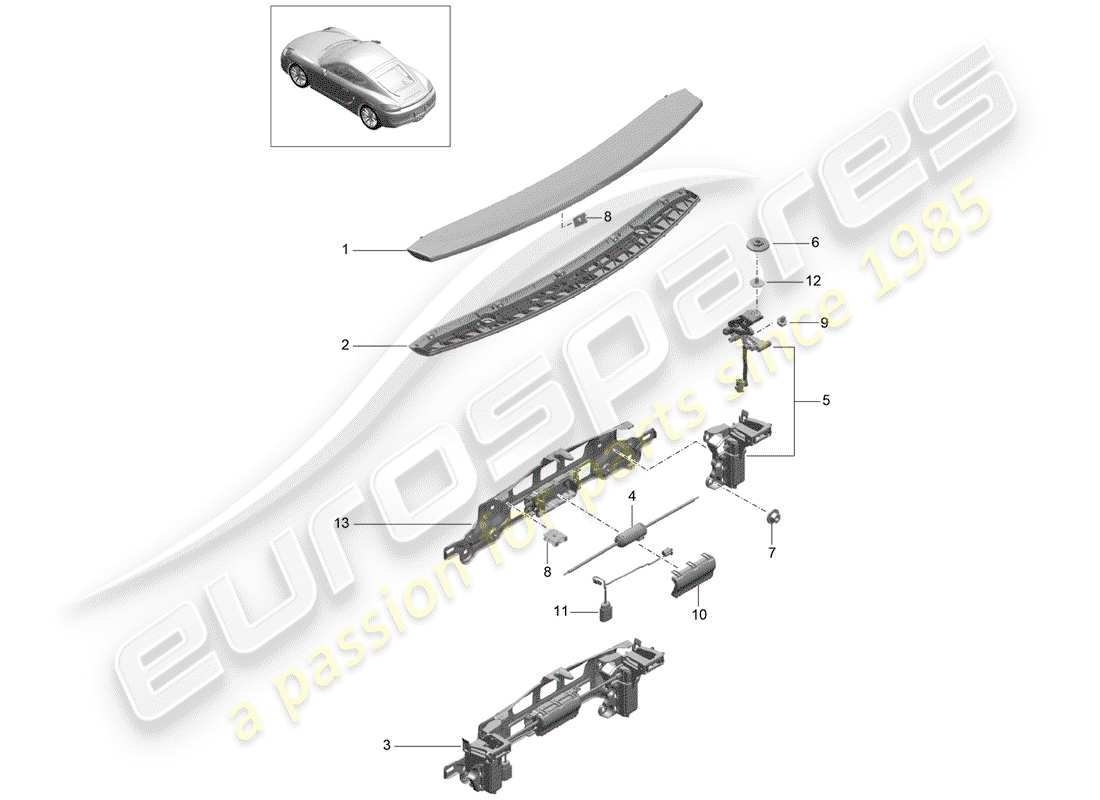 porsche 2014 (981 cayman) rear spoiler part diagram