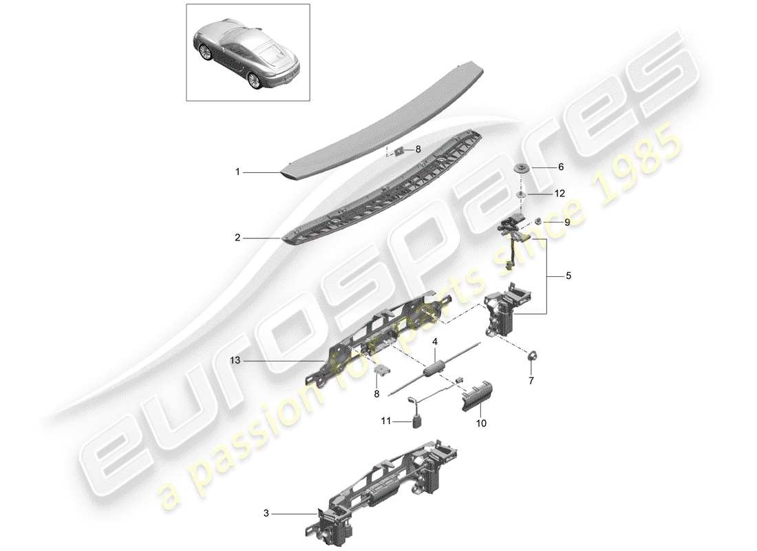 porsche cayman 981 (2014) rear spoiler part diagram