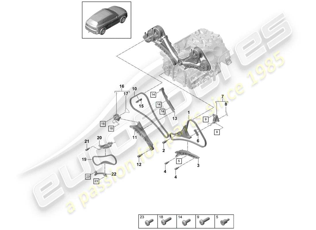 porsche 2018 (cayenne e3 9ya/9yb) timing chain part diagram