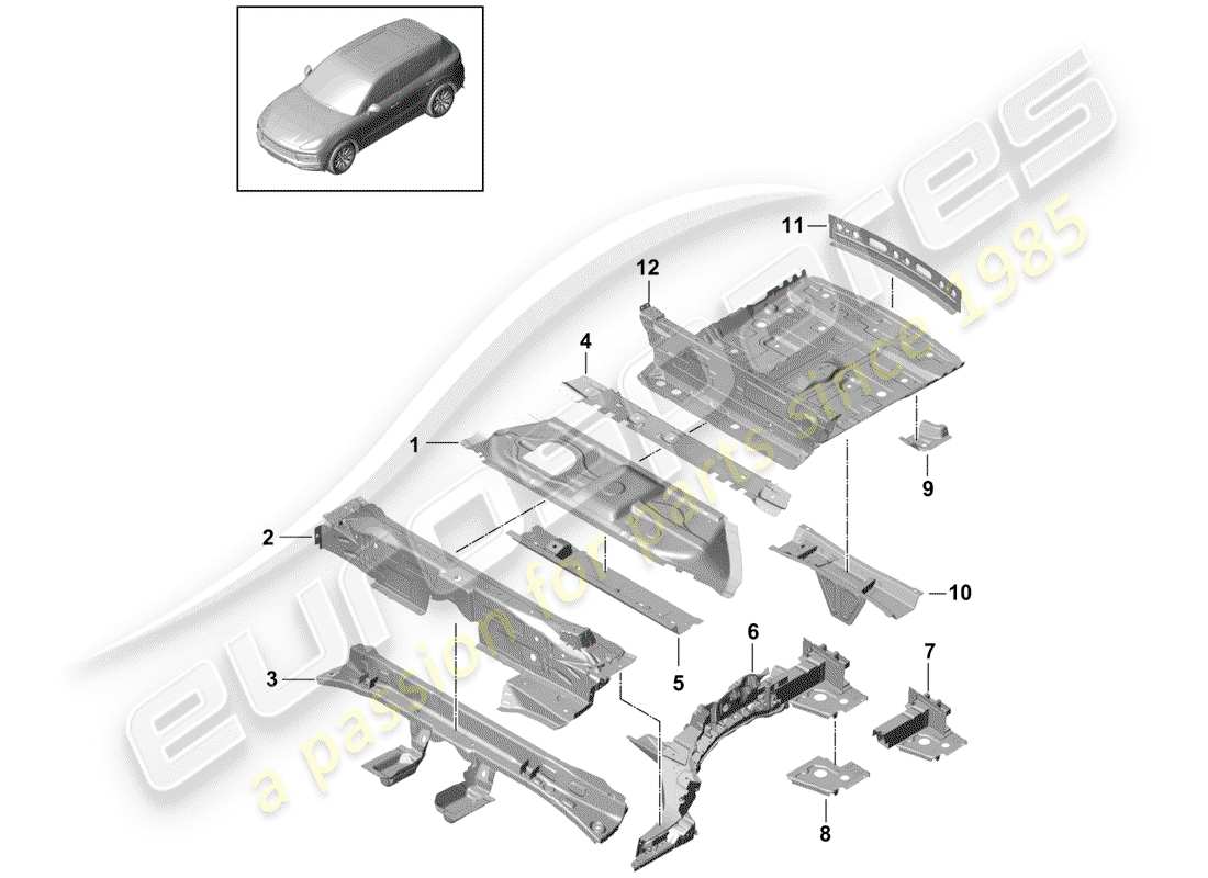 porsche 2018 (cayenne e3 9ya/9yb) floor plates part diagram